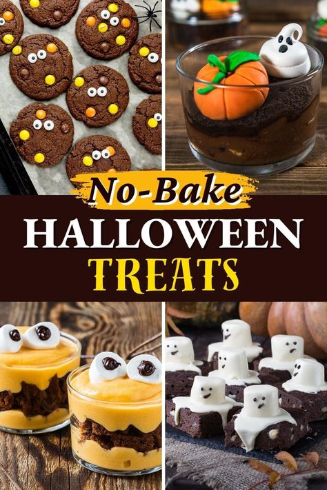 Egg Free Halloween Treats, Baking For Kids Easy Fun, No Bake Halloween Treats For Kids, Halloween No Bake Cookies, Individual Halloween Treats, Rice Krispie Halloween Treats, No Bake Halloween Desserts, Halloween Desserts For A Crowd, Halloween No Bake Treats