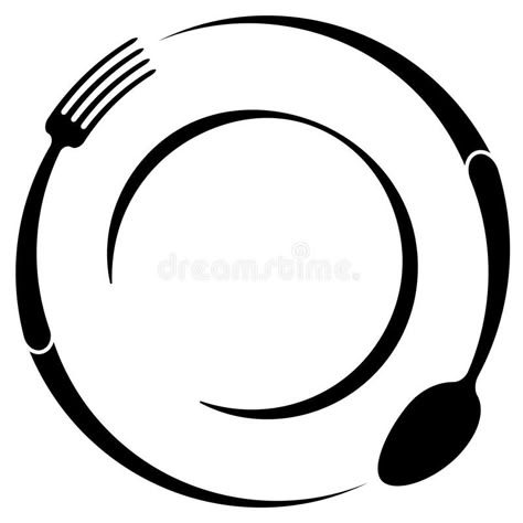 Abstract logo of a cafe or restaurant. A spoon and fork on a plate. A simple outline. royalty free illustration Plate Logo Design Ideas, Spoon And Fork Logo Design, Restaurants Logo Design, Logo For Restaurant Ideas, Fork Spoon Logo, Logo Sendok Garpu, Cafe Logos Design, Sendok Garpu Logo, Template Logo Makanan