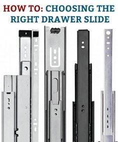 Here’s a quick introduction to the basic characteristics of slides, as well as some of the features and benefits of different types of slides. #drawerslides #slides #drawerhardware #drawerhelp Cabinet Building, Garderobe Design, Drawer Sliders, Kreg Tools, Diy Drawers, Woodworking Jigs, Wood Working For Beginners, Drawer Slides, Cool Ideas