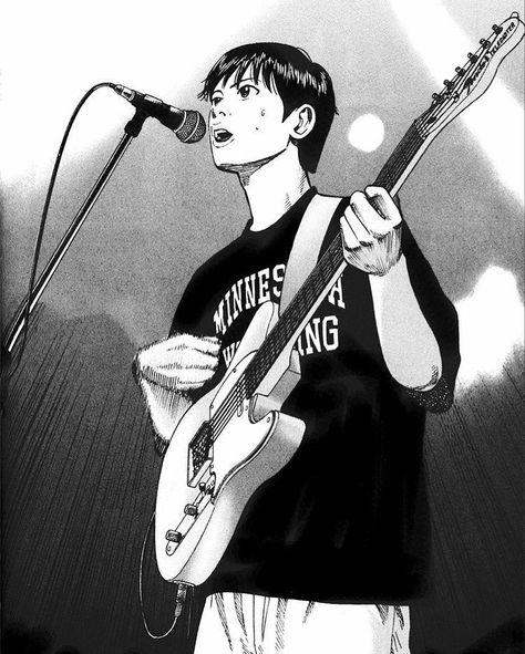 Beck: Mongolian Chop Squad Yukio Tanaka, Beck Mongolian Chop Squad, Message Wallpaper, Guitar Illustration, Performing On Stage, Anime Songs, Character Study, One Piece Pictures, Manga Panels