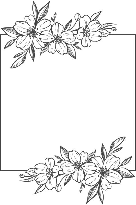 Rose flower frame square shape Outline Borders Frames, Floral Borders Drawing, Flower Border Designs For Projects, Flower Boarders Designs, Frame Design Border Drawing, Border Flower Designs Drawing, Flower Boarders Designs For Projects, Flower Border Design Drawing, Floral Design Drawing Border