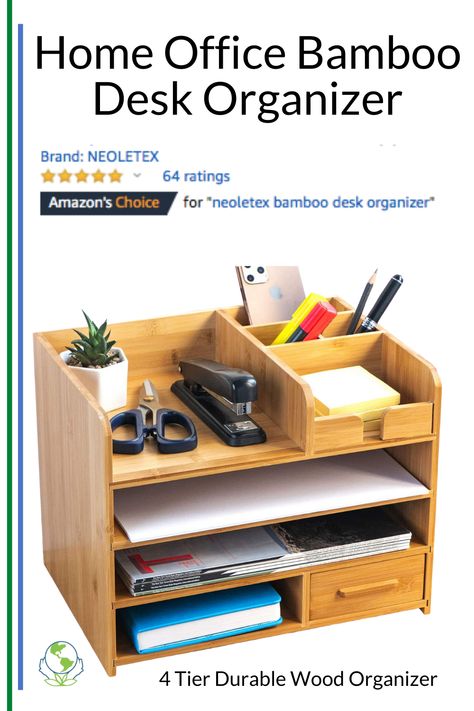 Amazon's Choice Bamboo Desk Organizer with Drawers for Home, Office, and Dorm - Table Top Shelf Desktop Organizer for Office Supplies & Electronics - Durable Wood Alternative Desk Organization and Storage MADE FROM NATURAL BAMBOO: An outstanding sustainable and environmentally friendly choice. Bamboo organizers are naturally biodegradable and more resistant to rot and warping. #organizaion #deskorganizers #officeorganization bamboodeskorganization #officedeskorganizer Shop our Amazon store Diy Study Table, Bamboo Desk, Wooden Desk Organizer, Organized Desk Drawers, Desk Drawer, Desk Organization Office, Desk Tidy, Desktop Organizer, Best Desk