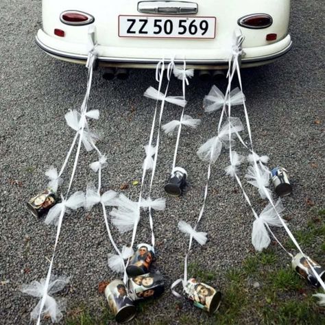 Customarily, couples will add ribbons to their wedding cars and tin cans trail behind. But this isn’t the only option. Think about getting involved with some DIY car decorations and including flowers, balloons or other signs to your car to make it even more special. Similarly, why not add photos to your tin cans and compliment your ribbons with bunting?! The DIY design world is your oyster!