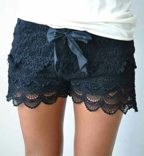 Lace shorts Lace Shorts Outfit, Outfit Inspo Summer Casual, Lace Short Outfits, Bowknot Blouse, Shorts Outfit Casual, Crochet Lace Shorts, Shorts Outfit, Stockholm Fashion, Navy Lace