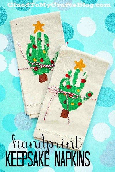 Handprint Christmas Tree Napkins - Keepsake Idea Preschool Christmas Gifts, Handprint Christmas Tree, Students Christmas, Christmas Tree Napkins, Handprint Christmas, Student Christmas Gifts, Gifts Homemade, Parents Christmas, Christmas Crafts For Toddlers