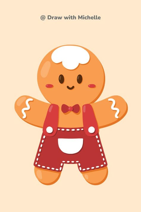 Gingerbread Man Drawing, Kawaii Gingerbread, Gingerbread Man Crafts, Cute Gingerbread Man, Christmas Tree Art, Procreate Tutorial, Winter Crafts For Kids, Color Pencil Art, Learn How To Draw