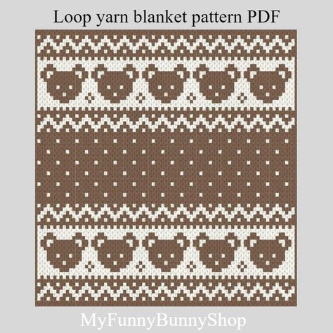 This is a Graph Pattern PDF for a finger knitted Bears Boarder baby blanket . It is doublesided ,warm and supersoft.FINISHED SIZE: approx.39,3" x 44,8" (100 cm x 114 cm) with 7 balls of Alize Puffy More yarn or Bernat Alize BlanketEZ Graph It yarn Like all twocoloured yarn designs, this picture is repeated on the back side of the blanket in inverse colours.There are no tutorials in the files you buy.If you have no practice working with loop yarn watch these videos belowhttps:www.youtube.comwatch Cross Stitch Afghan Baby Blankets, Alize Puffy More Blanket, Alize Puffy Blanket Free Pattern, Alize Puffy More Pattern, Puffy More Pattern, Crochet Graph Patterns Free Charts, Loop Yarn Blanket, Tapestry Knitting, Knitting Graphs