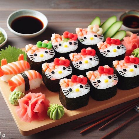 Hello Kitty Sushi, Bolo Da Hello Kitty, Balzam Na Pery, Kreative Snacks, Kawaii Cooking, Cute Baking, Cute Snacks, Easy Food Art, Läcker Mat