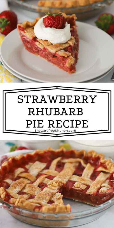 This Strawberry Rhubarb Pie is filled with juicy strawberries and tart rhubarb baked inside a flakey homemade pie crust. It’s a classic summer dessert that is easy to make ahead of time and tastes amazing with a scoop of vanilla ice cream. Strawberry Rubarb Pie, Rubarb Pie, Easy Strawberry Rhubarb Pie, Rhubarb Pie Filling, Strawberry Rhubarb Pie Filling, Rhubarb Desserts Recipes, Rhubarb Pie Recipe, Strawberry Rhubarb Recipes, Strawberry Rhubarb Pie Recipe