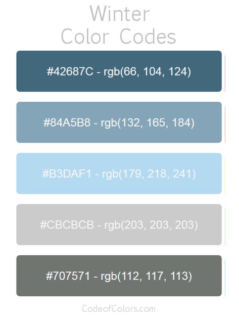 Winter Color Palette - Hex and RGB Color Codes Color Palette Codes, Rgb Palette, Rgb Color Codes, Christmas Color Palette, Brown Color Schemes, Hex Color Palette, Winter Color Palette, Stunning Hairstyles, Bloxburg Decal Codes