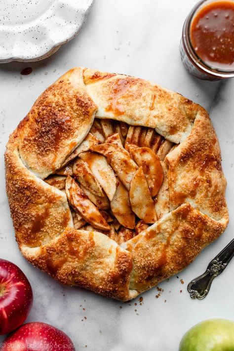 Easy Apple Galette Recipe, Apple Galette Recipe, Salted Caramel Apple Pie, Apple Galette, Galette Recipe, Peanut Butter Pumpkin, Sally's Baking, Fall Desserts Easy, Caramel Apple Pie