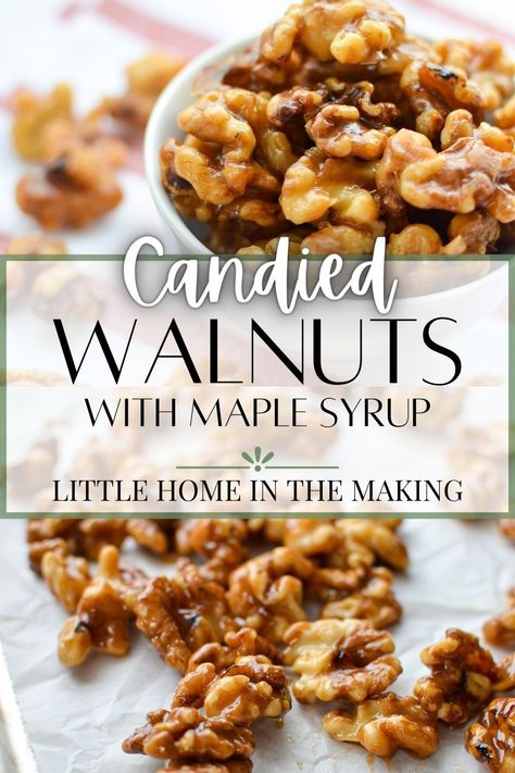 Candied Walnuts Easy Stovetop, Candied Walnuts For Salad, Maple Syrup Candy, Walnut Dessert, Candied Walnut Recipe, Pretty Jars, Glazed Walnuts, Maple Candy, Candied Almonds