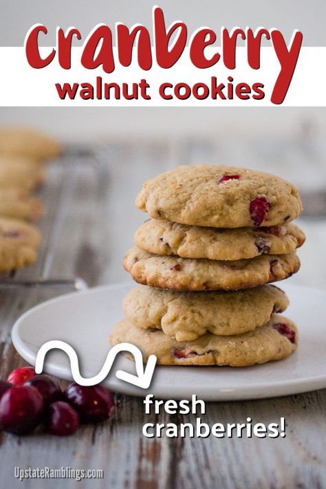 These delicious Cranberry Walnut Cookies are a perfect seasonal treat for the holiday season. Perfect for cookie exchanges! Tart cranberries combine with walnuts for a crispy cookie. #christmascookie #cookies #holidaybaking Cranberry Walnut Cookies, Upstate Ramblings, Dessert Fruits, The Cranberries, Crispy Cookies, Walnut Cookies, Cranberry Cookies, Easy To Make Desserts, Roll Cookies