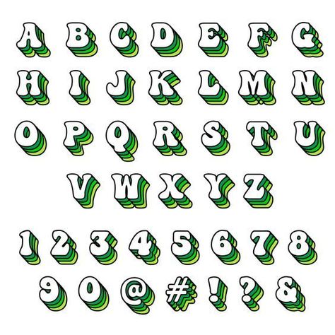 Groovy Numbers, Hand Lettering Numbers, Scrap Stickers, Bday Banner, 3d Fonts, Bubble Numbers, Cute Fonts Alphabet, Jersey Font, Green Monochrome