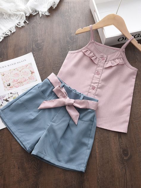 Multicolor Cute  Sleeveless Polyester Colorblock  Embellished Non-Stretch Summer Toddler Girls Clothing Summer Outfits For Baby Girl, Ruffle Fashion, Rosa Color, Girls Summer Tops, Kids Dress Wear, Kids Designer Dresses, Kids Frocks