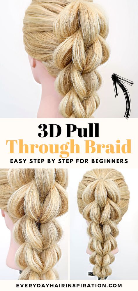 how to pull through braid Bubble Braid With Clip In Extensions, Cool Braids Hairstyles, 3d Pull Through Braid, Classic Braids Hairstyles, Crazy Hair Braids, Bushel Braid Tutorial, Wet Braided Hairstyles, Pull Through Braid Half Up, Cute Ways To Braid Your Hair