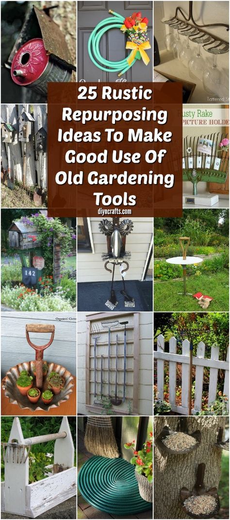 25 Rustic Repurposing Ideas To Make Good Use Of Old Gardening Tools Garden Tools Decor, Garden Diy Decoration Ideas, Old Garden Tools, Rusty Garden, Repurposing Ideas, Garden Junk, Piscina Natural, Garden Tool Storage, Meteor Garden 2018