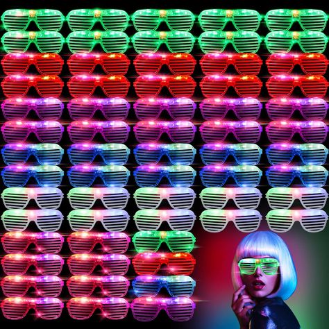 PRICES MAY VARY. Rave Party Favors: the package contains 120 glitter glasses in 6 colors, blue, green, red, purple, white, pink, providing enough variety for your guests to choose from, they can glow in the dark to add a cheery vibe and make a nice visual for parties Multiple Uses and Long Lasting Glow: LED glow neon flashing sunglasses have bright colors to create a nice visual effect, and 3 bright LED lights let you shine at the party; Through the flash mode, you can become the brightest perso Music Party Favors, Glow Theme Party, Light Up Party, Led Glasses, Shutter Shades, Unicorn Light, Shades Glasses, Rock Star Party, Glow Birthday