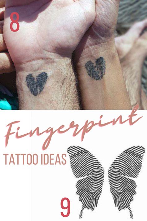 25 Special Fingerprint Tattoo Ideas - TattooGlee Handprint Tattoo Ideas, Half Butterfly Half Angel Wing Tattoo, Finger Print Tattoo Ideas, Parents Tattoo Ideas, Fingerprint Tattoo Ideas, Handprint Tattoo, Footprint Tattoo Ideas, Thumbprint Tattoo, Fingerprint Tattoo