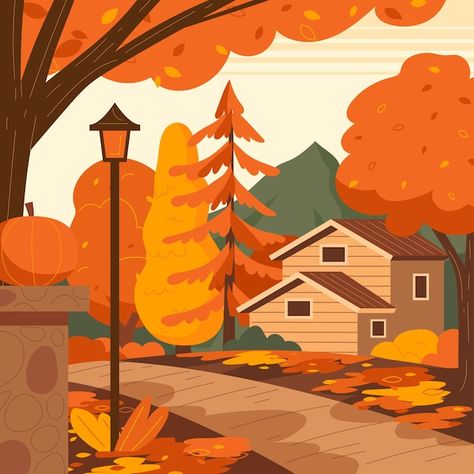 Fall Season Illustration, Spring Vector Art, Fall Vector Illustrations, Autumn Vector Illustration, Autumn Illustration Wallpaper, Wallpaper Drawing Ideas, Fall Drawings Autumn, Drawing Ideas For Halloween, Autumn Season Drawing