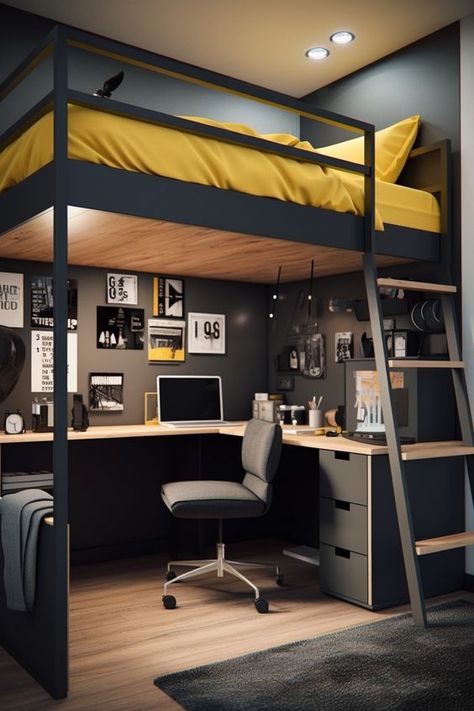 Loft Beds For Small Rooms, Small Room Makeover, A Loft Bed, Loft Style Bedroom, Beds For Small Rooms, Loft Bed Plans, Loft House Design, Bed In Closet Aesthetic, Boys Bedroom Makeover