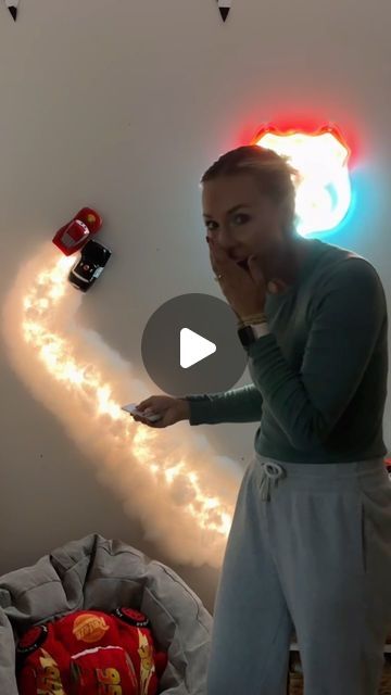 Kayzie Weedman - Working Mom | Lifestyle | Family on Instagram: "I CANNOT EVEN CONTAIN MY EXCITEMENT 👏🏽 This has got to be one of my favorite DIY projects yet! I mean how cute is this cars burnout on the wall?! Can’t you just picture Sheriff and Lightning racing down Radiator Springs?! Let me know if you guys try this DIY @pixarcars burnout on your wall ❤️🏁🏎️ #toddlerbedroom #pixarcars #lightningmcqueen #kidsbedroom #kidsroomdecor #kidsroomdesign #bedroomsurprise #birthdaysurprise #toddlerboy #momlife #diyhomedecor #diyproject" Lightning Mcqueen Bedroom Ideas, Lightening Mcqueen Bedroom, Cars Burnout, Car Bedroom Ideas, Lightning Mcqueen Bedroom, Car Burnout, Radiator Springs, Mom Lifestyle, Car Bedroom