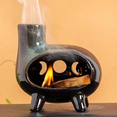 Amazon.com: MOUGIGI Palo Santo Holder with Chiminea Function, Modern Ceramic Incense Burner for Wood Sticks and Cones - Spiritual, Sage Smudge Bowl for Yoga and Meditation Classes : Home & Kitchen Pottery Incense Holder Handmade Ceramic, Chimney Incense Burner, Ceramic Smudge Dish, Handmade Ceramic Incense Holder, Ceramic Incense Holder Ideas, Clay Incense Stick Holder, Pottery Gift Ideas Diy, Ceramic Oil Burner Handmade Pottery, Clay Ideas Incense Holder