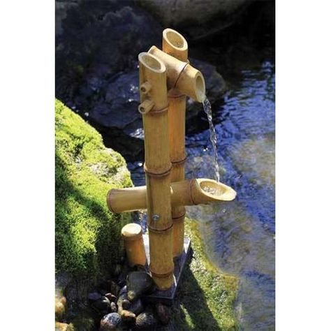 DEER SCARER BAMBOO FOUNTAIN Pond Spitters, Zen Water Fountain, Diy Solar Fountain, Bamboo Fountain, Water Fountain Design, Container Water Gardens, Water Gardens Pond, Diy Water Fountain, Garden Water Fountains