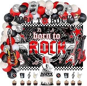 Music Themed Birthday Party, Rock And Roll Party Decorations, Music Themed Birthday, Backdrop Balloon Garland, Rock And Roll Party, Born To Rock, Backdrop Balloon, Rock N Roll Party, Rock Star Party