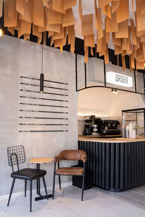 Soho Coffee Shop Design | GVRL+ Architects - Picture gallery 3 Industrial Restaurant Interior, Industrial Coffee Shop, Coffee Shop Counter, Cafeteria Design, Coffee Shop Concept, Coffee Shop Branding, 2022 Picture, Republic Of Macedonia, Industrial Cafe