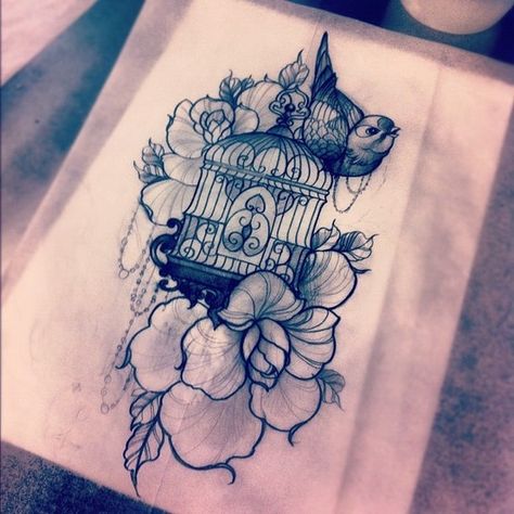 Birdcage Tattoo, Cage Tattoos, Vogel Tattoo, Tattoos Infinity, Star Tattoo Designs, Tattoos Skull, Tattoo Sketch, Tattoo Feminina, Beautiful Body