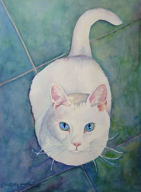 Looks just like my cat and the look I get when he wants to eat ~ Wallpaper Gatos, Animals Watercolor, Cat With Blue Eyes, 강아지 그림, Cat Artwork, Watercolor Cat, Art Et Illustration, White Cats, Cats Illustration