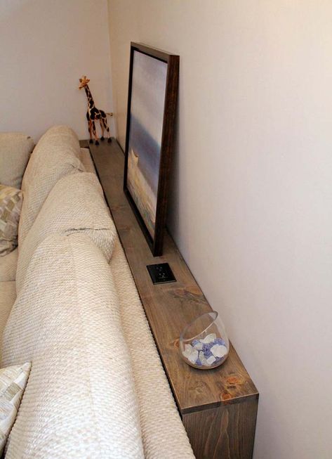 DIY Sofa Table from Turtles and Tails, for the area behind a sofa that is blocking an outlet Table Behind Couch, Behind Couch, Diy Sofa Table, Couch Table, Diy Sofa, Sofa Tables, Electrical Outlets, Sofa Table, Home Living Room