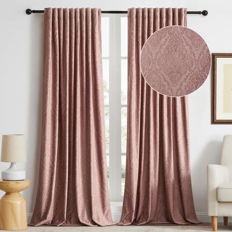 PRICES MAY VARY. PACKAGE CONTENTS: W52xL84inch(132cmx213cm)2 panels velvet blackout curtains , Soft crushed plush velvet fabric drapes ,provide high blackout rate about 70-85% ,allow soft light to pass through. MATERIAL: Curtains&Drapes made of thick and smooth Velvet fabric, vintage classic floral patterns made with special craftsmanship embossed on the surface Coupled with our carefully selected colors make the window drapes more luxurious and decorative.It is soft, comfortable, skin friendly. Boho Drapes, Pink Velvet Curtains, Blush Curtains, Pink Blackout Curtains, Luxury Boho, Seaside Heights, Curtain For Living Room, Luxury Curtains, Drape Panel