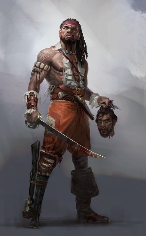 Black Pirate Art, African Pirate, D&d Pirate, Durzo Blint, Pirate Concept, Black Pirates, Male Pirate, Muscular Male, Pirate Art