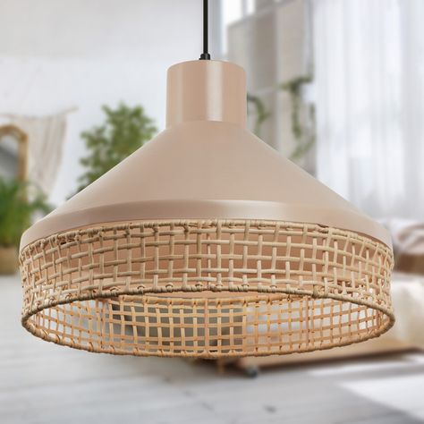 Bay Isle Home Ellisburg 1 - Light Tan Dome Pendant & Reviews | Wayfair Cage Pendant Light, Kitchen Island Linear Pendant, All White Kitchen, Adjustable Lamps, Metal Canopy, Metal Pendant Light, Boho Kitchen, Metal Pendant, Lantern Lights