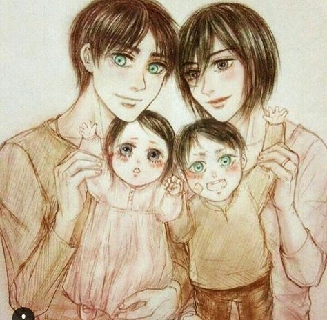 Eremika family Eremika Family, Aot Fanfic, Sims Lips, Mikasa X Eren, Attack On Titan 2, Attack On Titan Aesthetic, Attack On Titan Comic, Steven Universe Funny, Eren X Mikasa