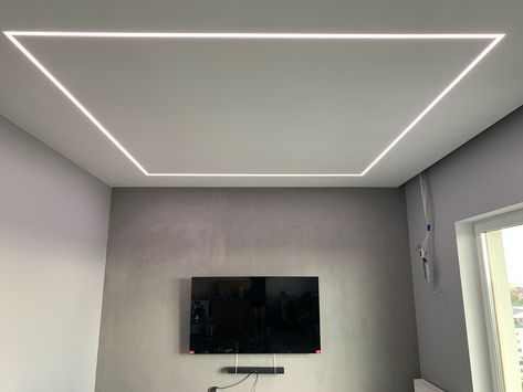 Plain Ceiling With Profile Light, Gybsom Board Design Ceiling, Gebsen Board Design, Fall Ceiling Lights, Gypsum Ceiling Design, Simple Ceiling Design, Tv Fal, Down Ceiling Design, Home Nyc