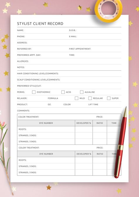 Create your client cards by recording detailed information about the person, including their contact details, dates and times of visits to the salon, style preferences, hair care recommendations, optimal conditioning level, dyes used, etc. An incredibly useful template for stylists and hairdressers, which can be printed in any number of copies. Sections available in this template: Client Record Cards Hair, Client Consultation Forms Salon Hair, Client Record Card, Hairstylist Marketing, Salon Openings, Mom Business, Hair Education, Hairdressing Training, Funky Sunglasses