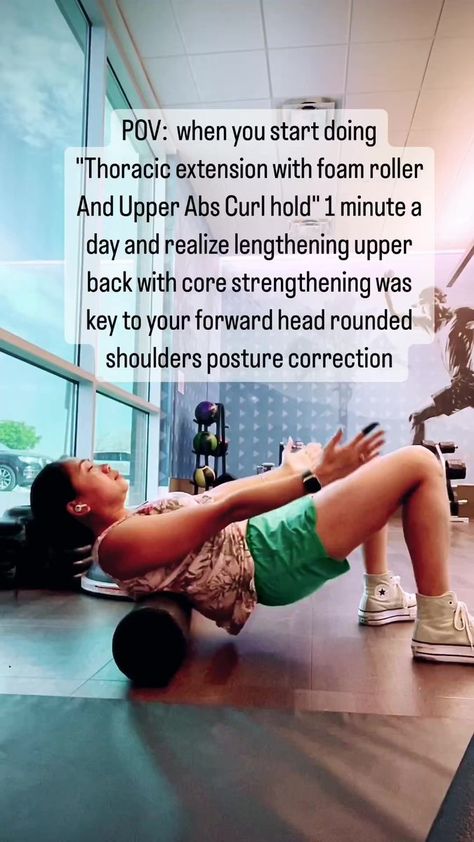 Forward Head Posture Correction, Better Posture Exercises, Posture Correction Exercises, Forward Head Posture Exercises, Shoulder Posture, Roller Workout, Movement Fitness, Upper Abs, Rounded Shoulders