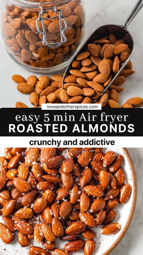 Air Fryer Roasted Almonds are an easy and delicious snack that you'll want to make every day. Air-fryer almonds have a nice golden, airy crunch that's totally addictive! Roasting Almonds, Roasted Almonds Recipe, Almonds Roasted, Air Fryer Recipes Low Carb, Air Fryer Recipes Breakfast, Almonds Recipe, Air Fryer Recipes Snacks, Hungry Eyes, Salad Toppers