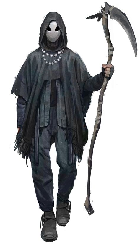 Grim Reaper Oc Male, Dnd Character Mask, Raven Character Design, Grim Reaper Character Design, Reaper Character Design, Hooded Character Art, Raven Monster, Mask Rpg, Dnd Human Male