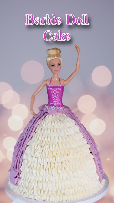 Doll Cake Buttercream, Easy Princess Cake, Doll Cake Tutorial, Ballet Birthday Cakes, Barbie Cake Designs, Barbie Dress Cake, Doll Cake Designs, Princess Doll Cake, Barbie Decorations