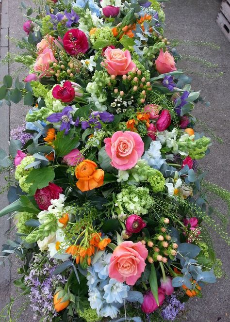 Coffin Flowers, Coffin Spray, Remembrance Flowers, Sympathy Floral, Casket Spray, Casket Flowers, Bright Palette, Grave Flowers, Casket Sprays