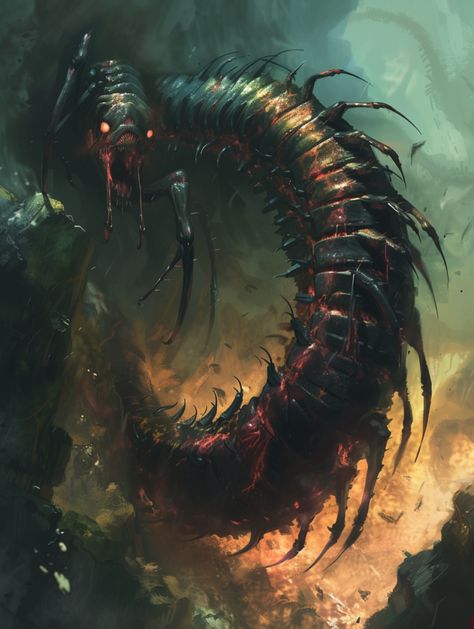 Centipede Monster Art, Fantasy Centipede, Insect Monster Art, Monster Centipede, Transparent Creature, Centipede Dragon, Fantasy Monster Concept Art, Caterpillar Monster, Centipede Monster