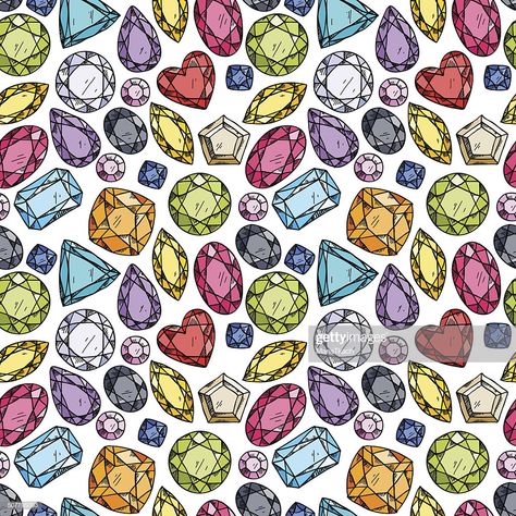 stock illustration : Seamless pattern of colorful jewels. Geology Activities, Jewel Drawing, Ideas Embroidery, Sketch Style, 자수 디자인, Journal Doodles, Free Vector Art, Free Illustrations, Drawing Techniques