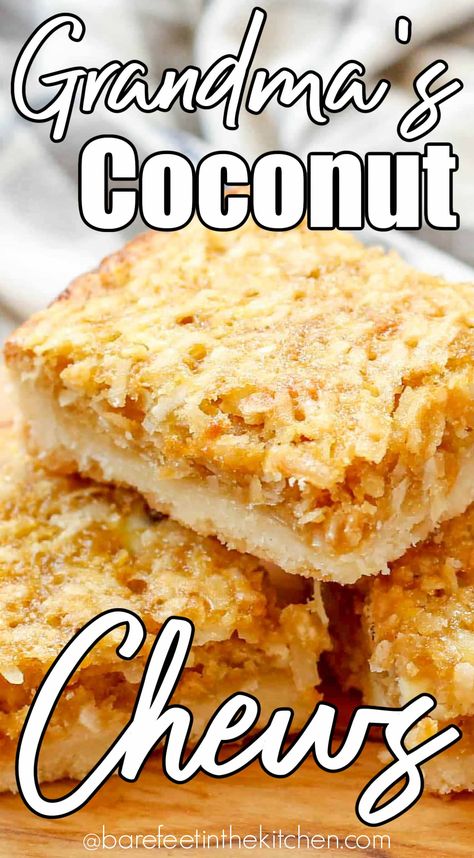 Best Coconut Desserts, Coconut Baking Recipes, Easy Coconut Desserts, Coconut Chews, Coconut Dessert Bars, Trendy Treats, Coconut Delight, Dessert Coconut, Coconut Recipes Dessert