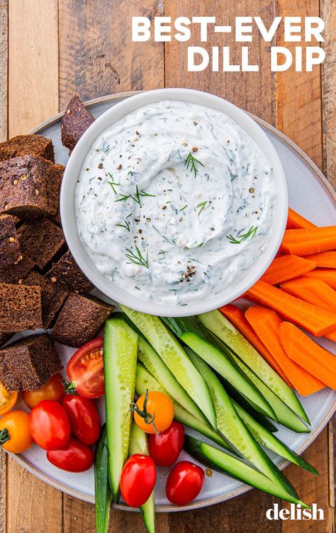 Easy Dill Dip, Greek Salmon Recipe, Dill Dip Recipes, Lemon Garlic Salmon, Dill Recipes, Dill Dip, Tzatziki Recipes, Veggie Dip, Potatoe Salad Recipe