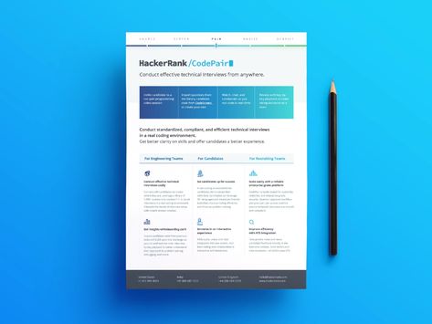 Datasheet Design - HackerRank's CodePair Flyer Design Corporate, Datasheet Design, Layout Print, Company Profile Presentation, Branding Corporate, Corporate Brochure Design, Documents Design, Typography Branding, Timeline Design