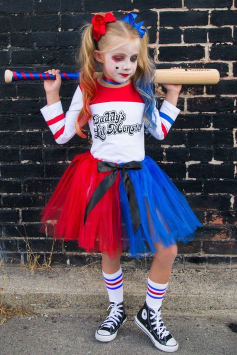 Harley Quinn Kid Costume Harley Quinn Costume Kids, Unique Kids Halloween Costume, Joker E Harley Quinn, Joker Custom, Sibling Halloween Costumes, Harley Quinn Halloween Costume, Meme Costume, Kostuum Halloween, Kostum Halloween